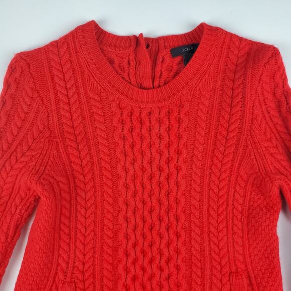 J. Crew Red Wool Cable Knit Crewneck Pullover Sweater Top Pockets Ribbed SIze M - Picture 4 of 8